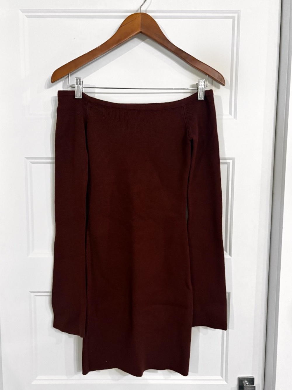 Burgundy Off-Shoulder Knit Mini Dress